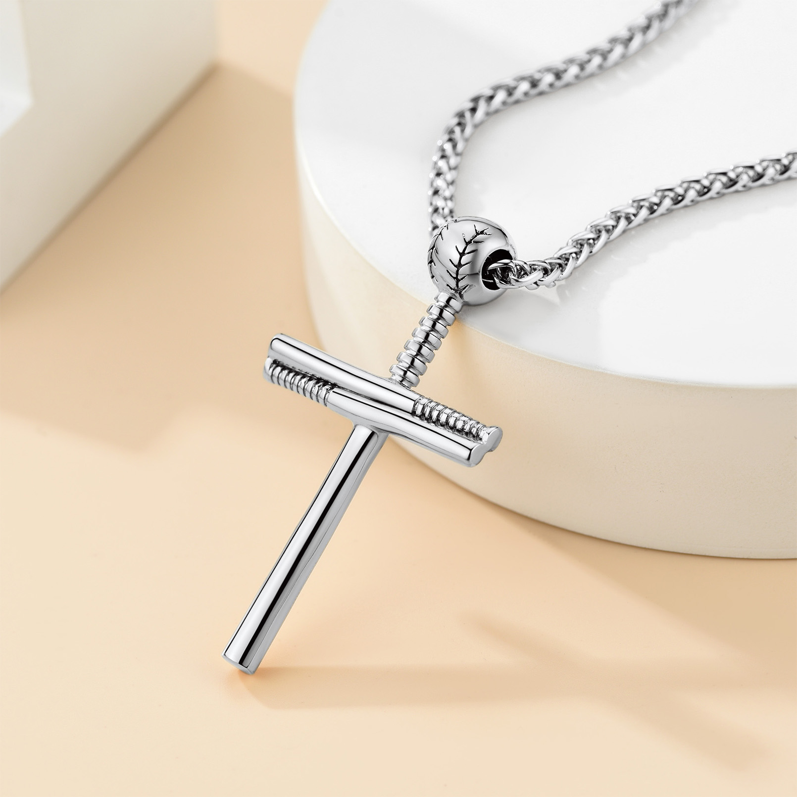 Custom Name Engraved Baseball Cross Necklace for Men silver occasion
