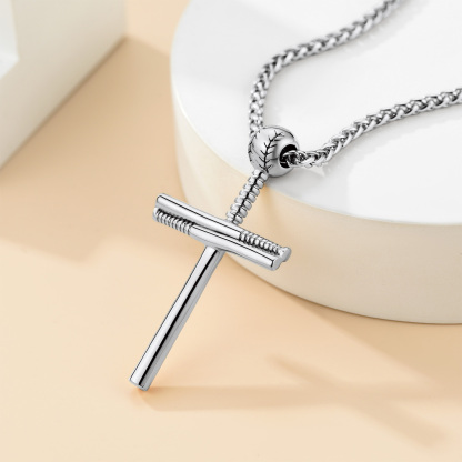 Custom Name Engraved Baseball Cross Necklace for Men silver occasion