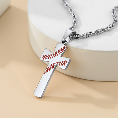 Personalized Engraved Baseball Cross Sports Necklace for Men silver occasion