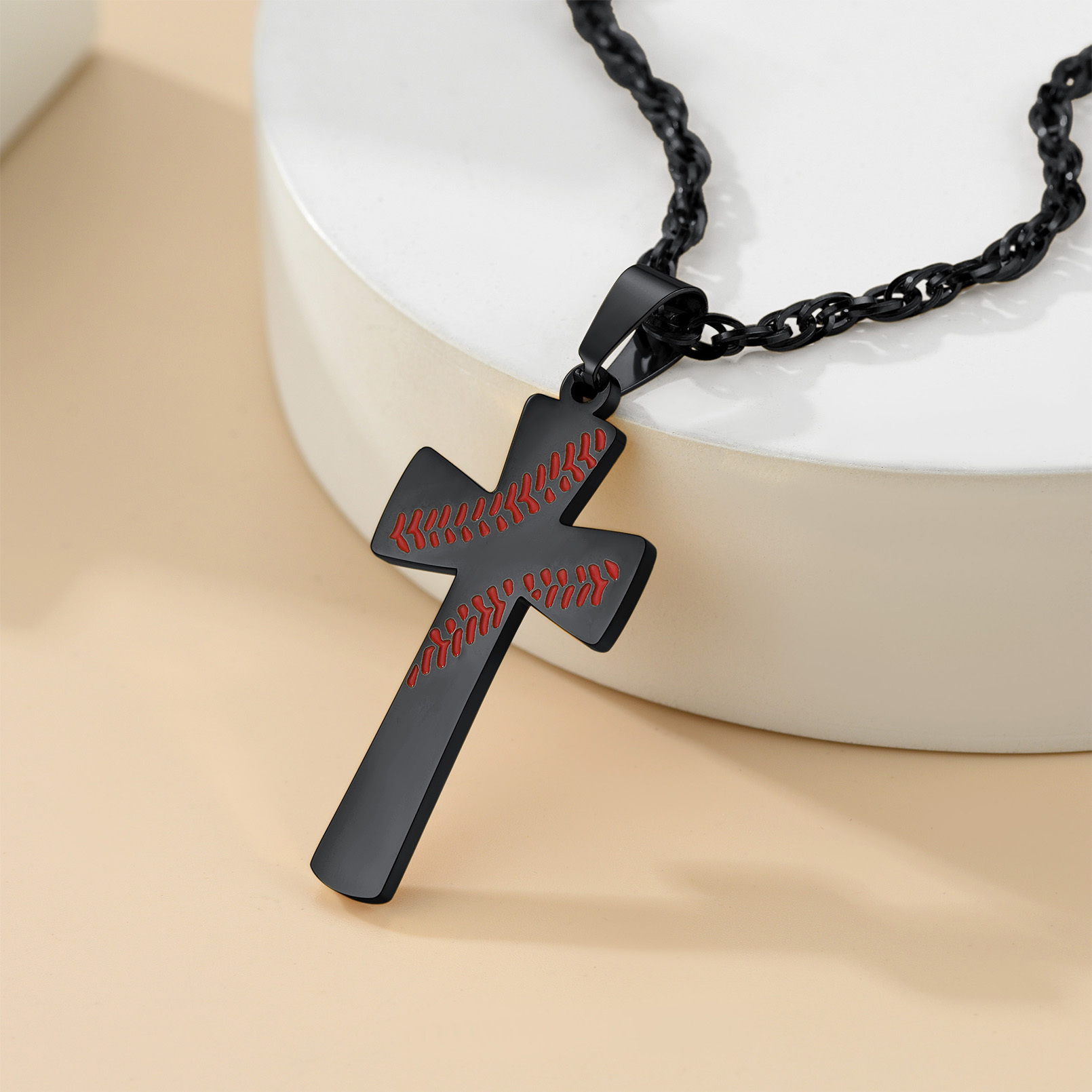Personalized Engraved Baseball Cross Sports Necklace for Men black occasion