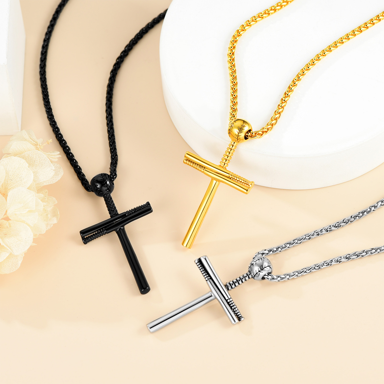 Custom Name Engraved Baseball Cross Necklace for Men collection