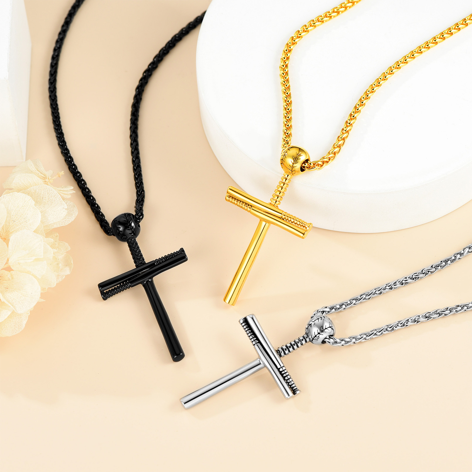 Custom Name Engraved Baseball Cross Necklace for Men collection