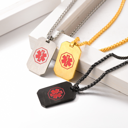  Medical Alert Necklace Custom Made Engraved Emergency Med ID Dog Tag Round Pendant