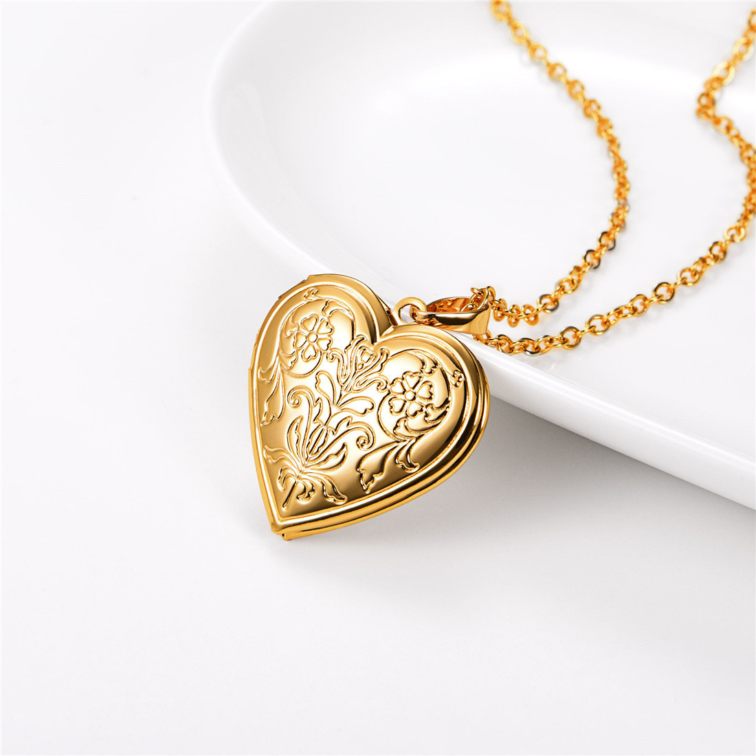 Customizable Heart Locket Necklace Gold