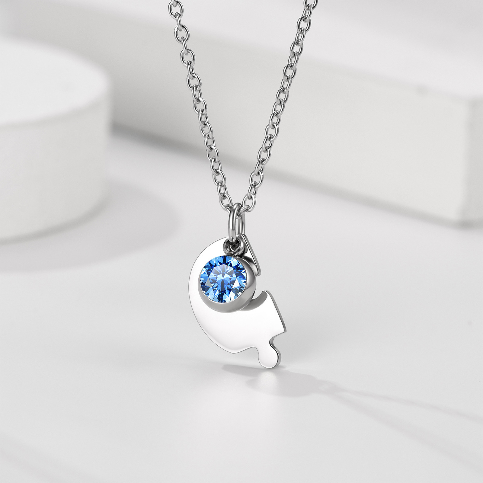 Personalized Birthstone Heart Puzzle Matching Pendant Necklace for Friend/Family occasion silver