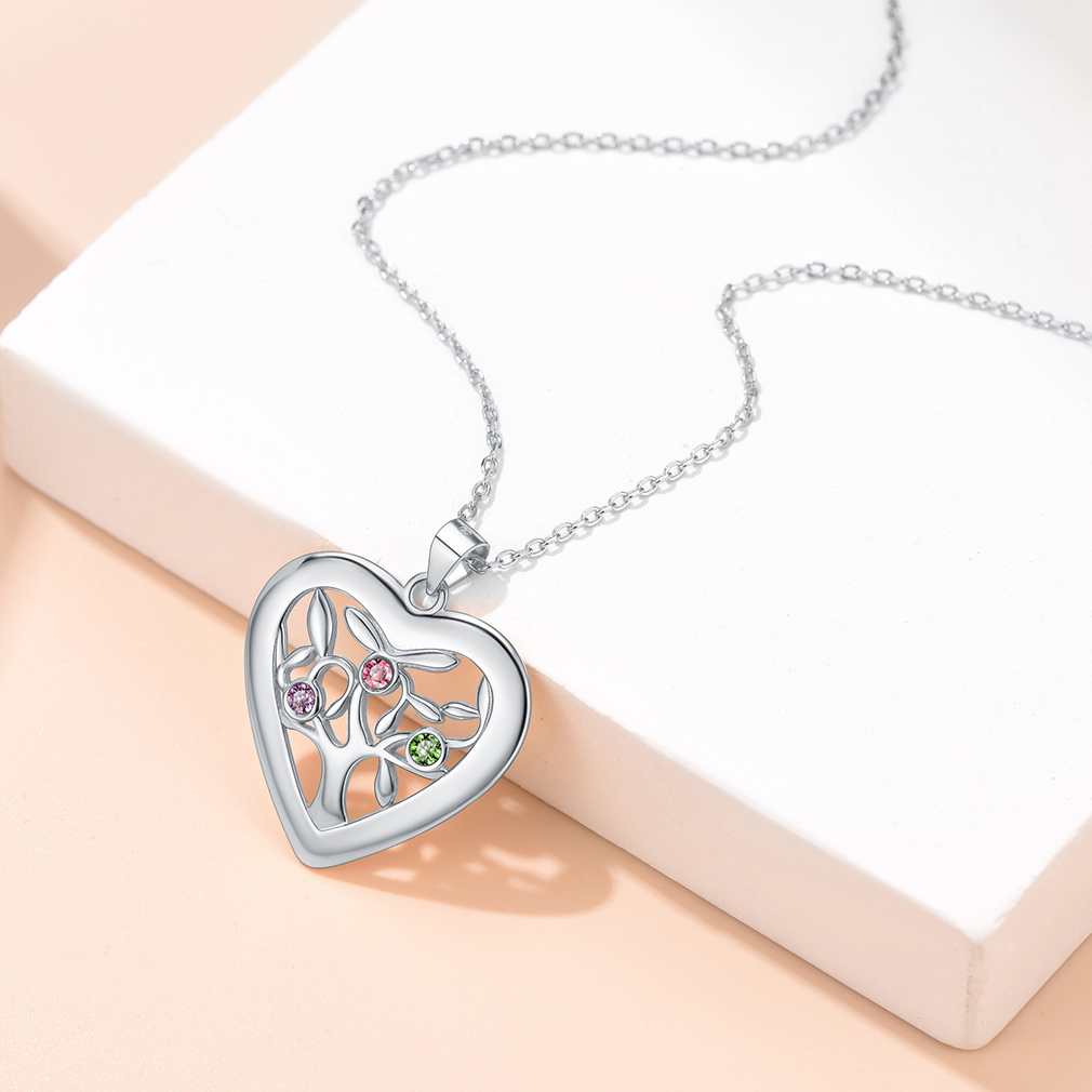 Birthstone Name Personalized Family Tree Necklace for Women occasion silver