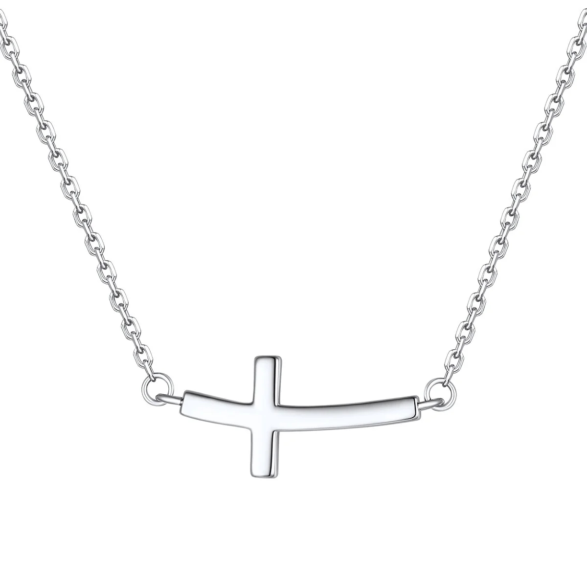 Dainty Minimalist Sideways Cross Necklace silver