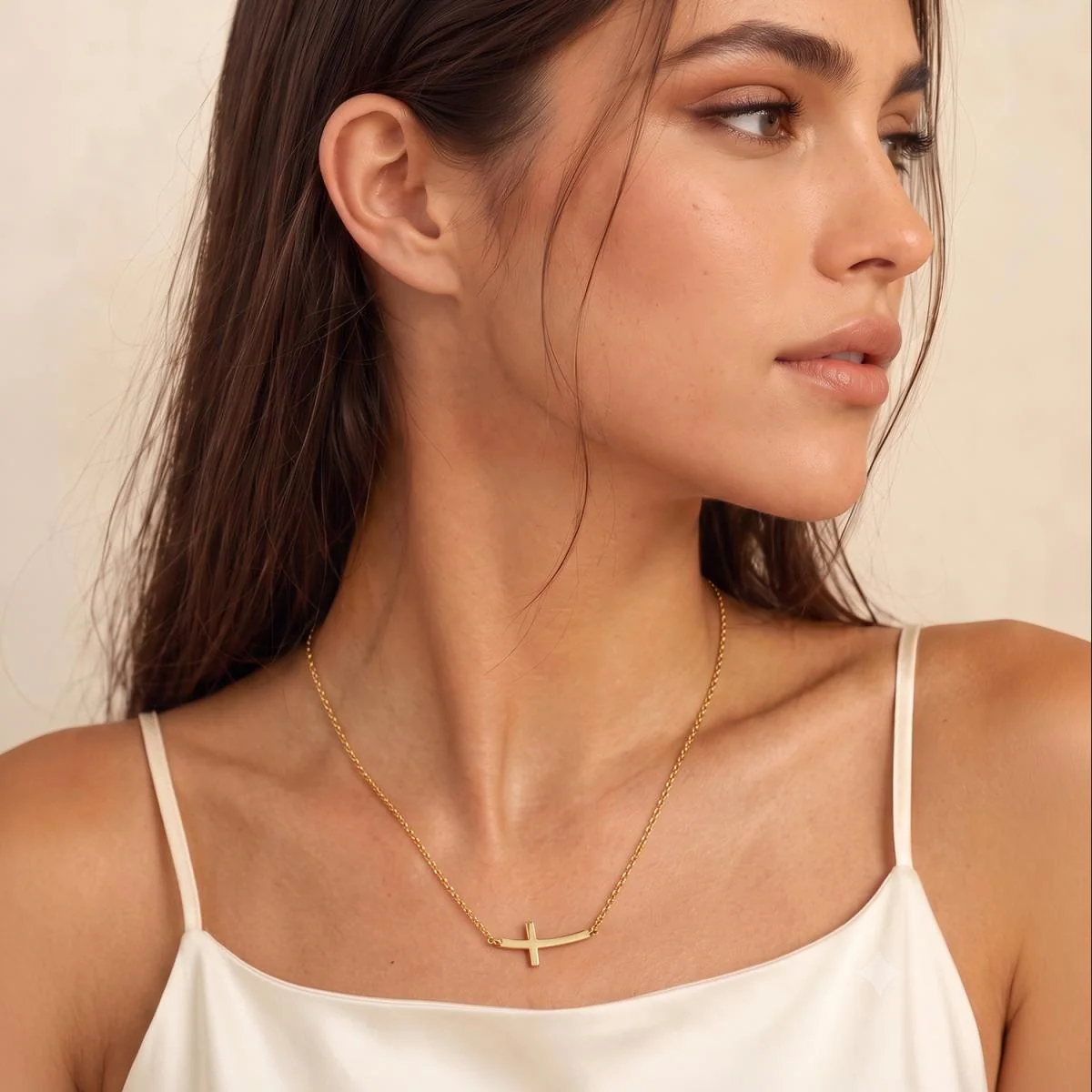 Dainty Minimalist Sideways Cross Necklace for her