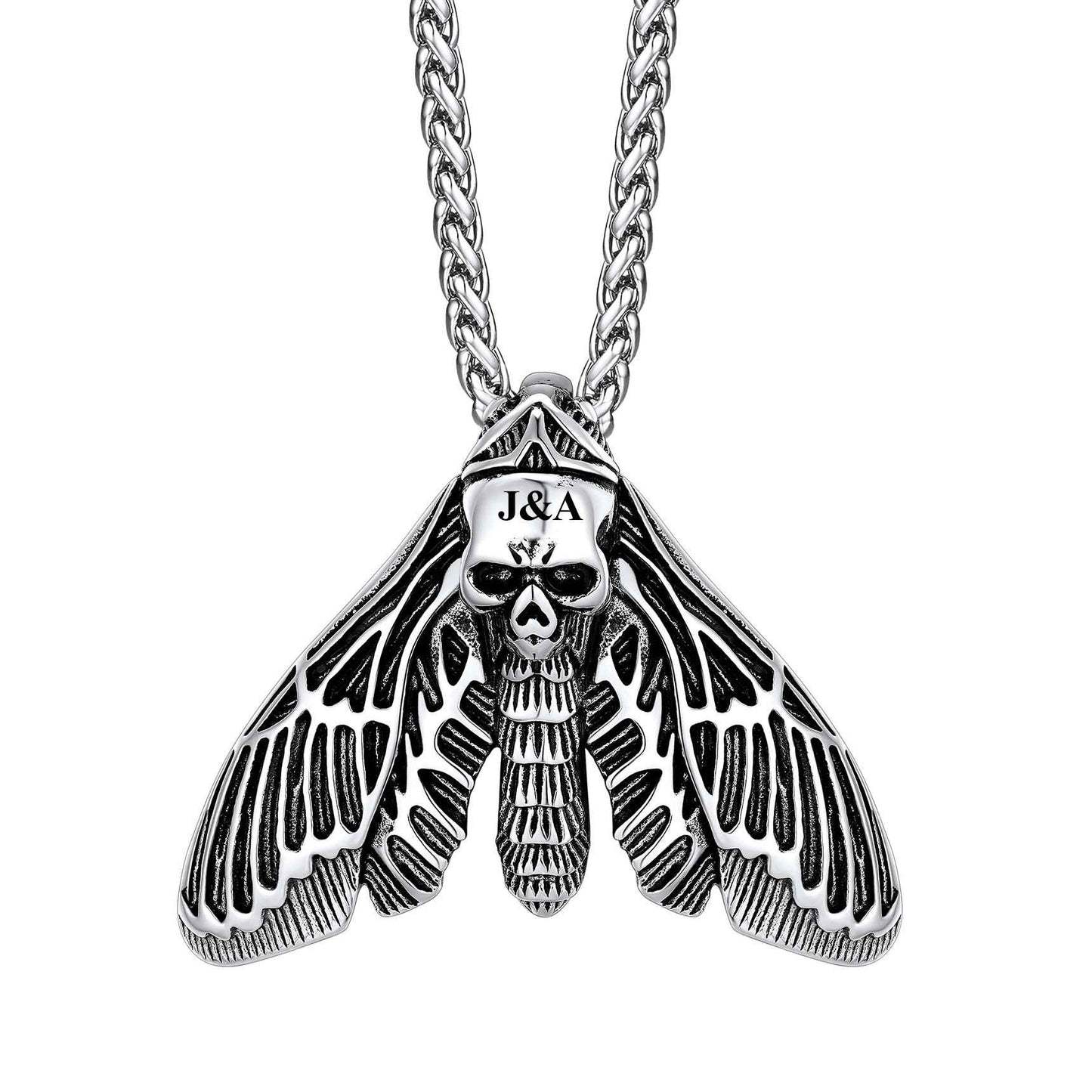 Death Moth Skull Necklace 316L Stainless Steel Gothic Gift Silver