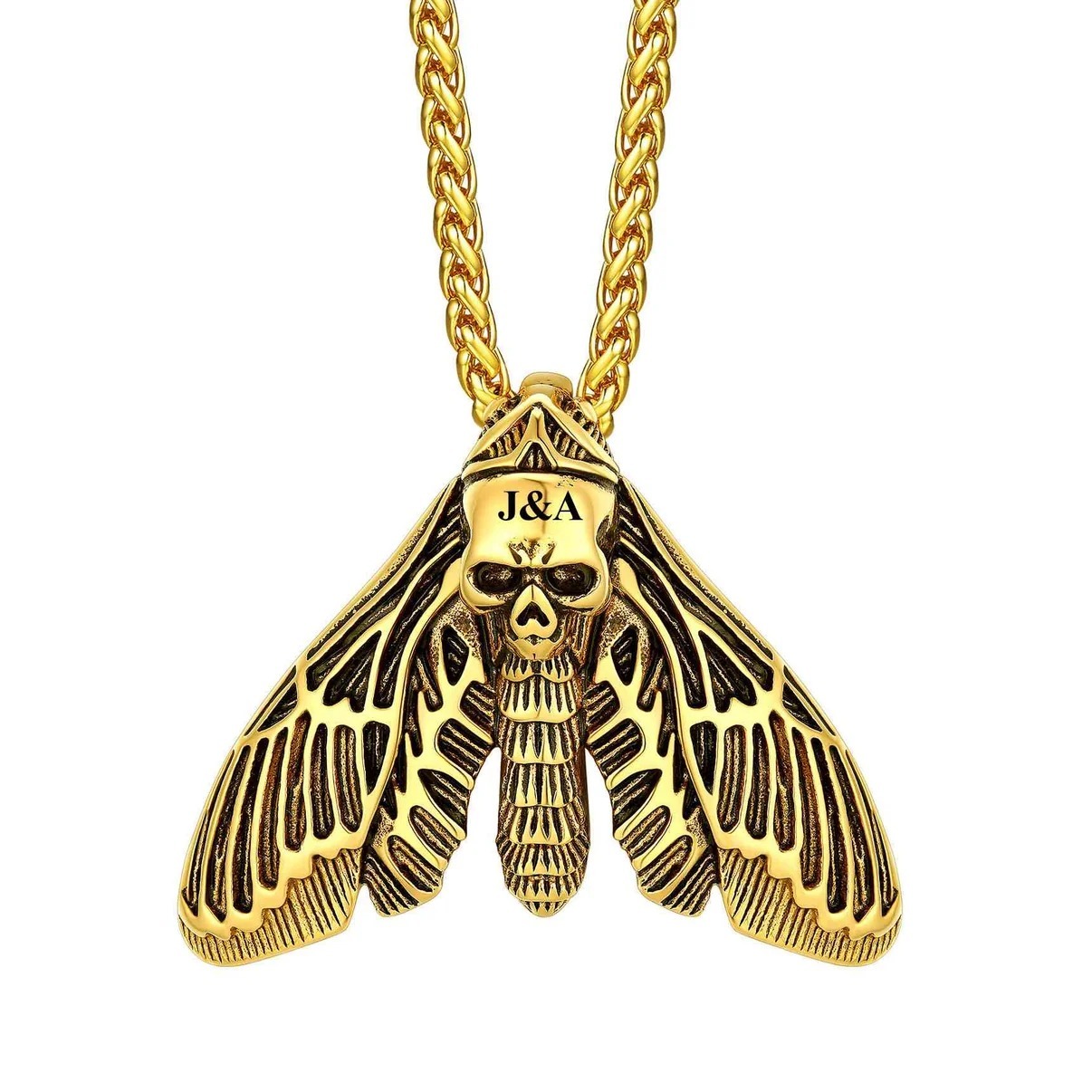 Death Moth Skull Necklace 316L Stainless Steel Gothic Gift GOld