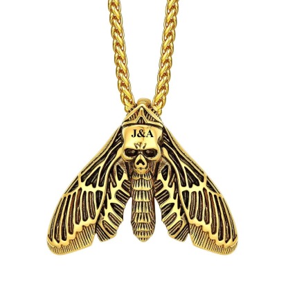 Death Moth Skull Necklace 316L Stainless Steel Gothic Gift GOld