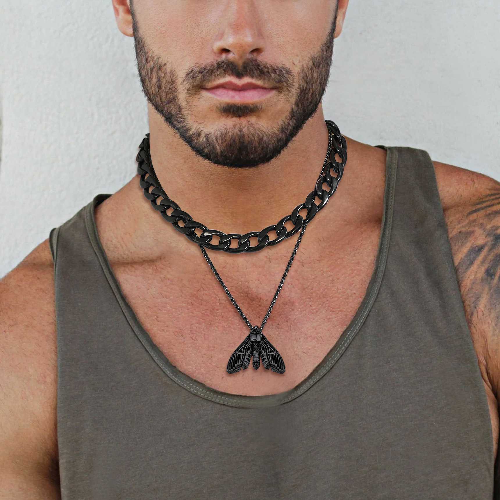 Death Moth Skull Necklace 316L Stainless Steel Gothic Gift for men