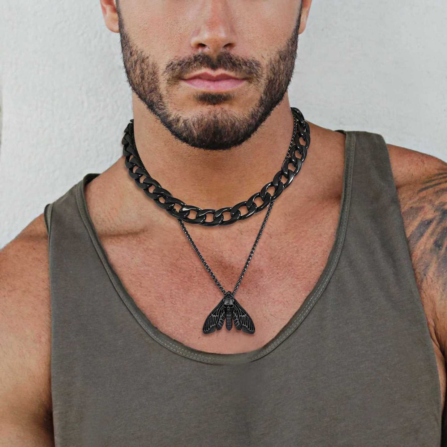 Death Moth Skull Necklace 316L Stainless Steel Gothic Gift for men
