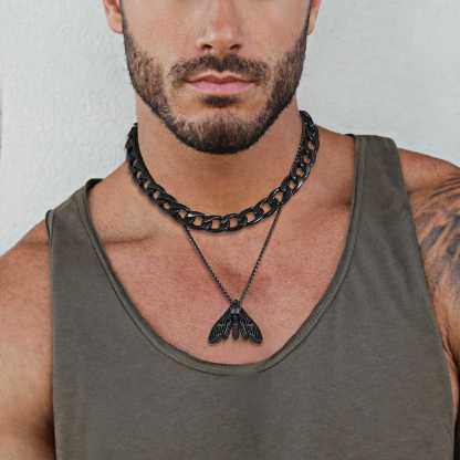 Death Moth Skull Necklace 316L Stainless Steel Gothic Gift for men
