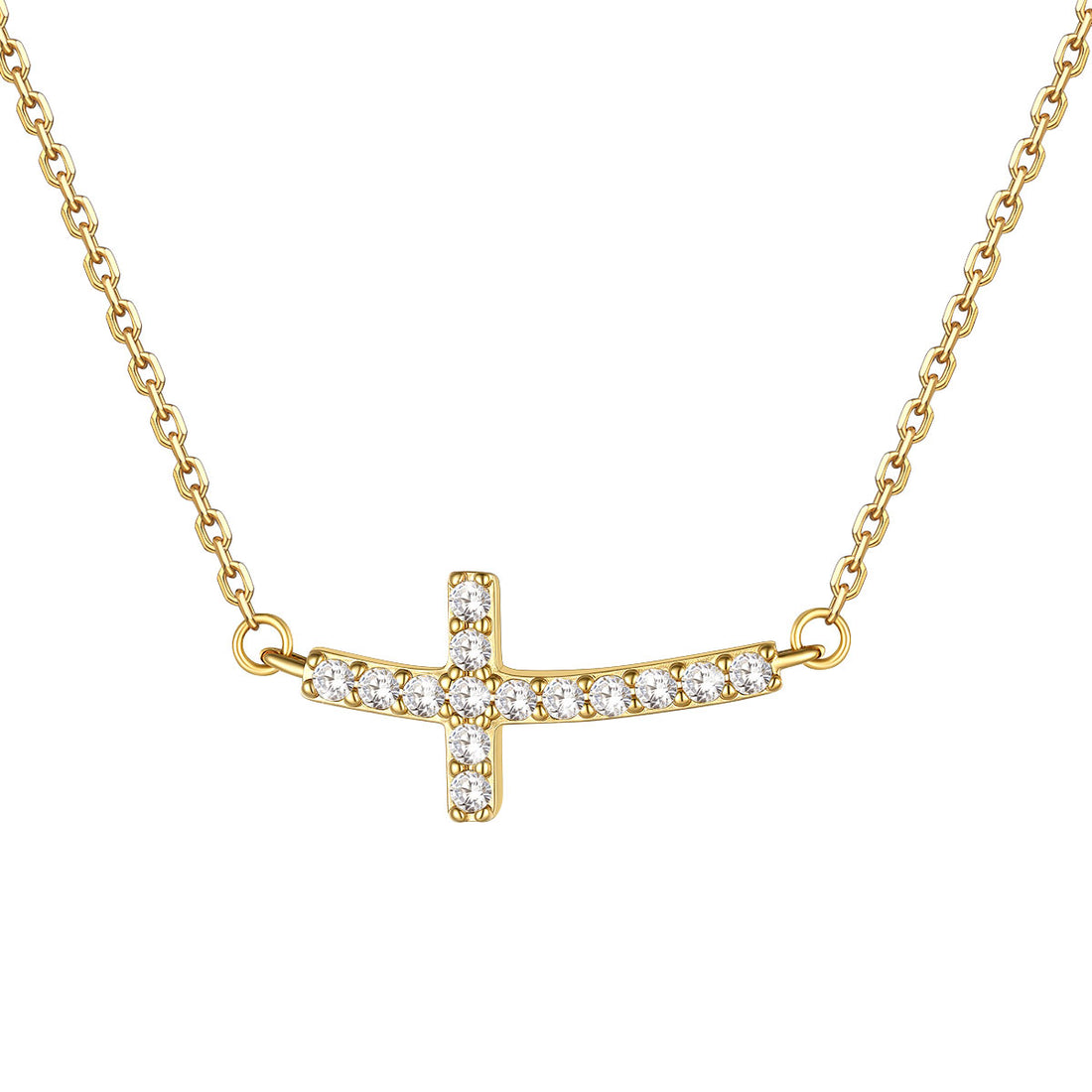 Delicate CZ Horizontal Cross Pendant Necklace for Women Gold