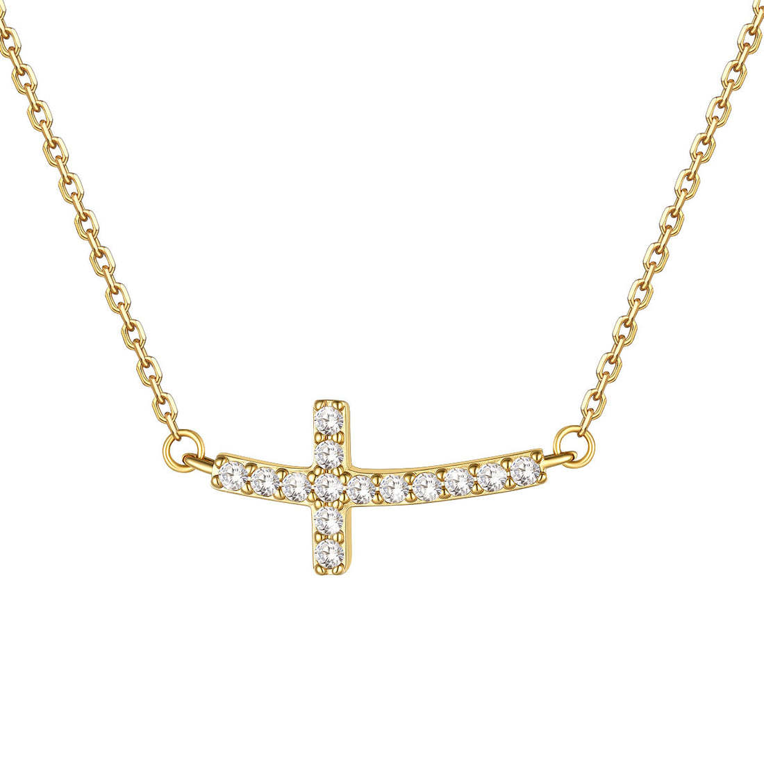 Delicate CZ Horizontal Cross Pendant Necklace for Women Gold