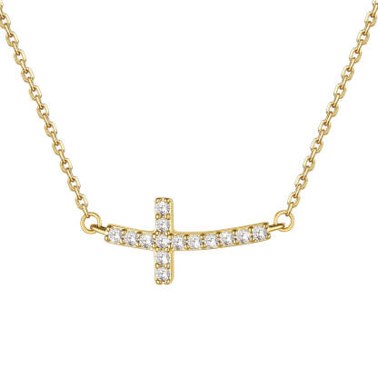 Delicate CZ Horizontal Cross Pendant Necklace for Women Gold
