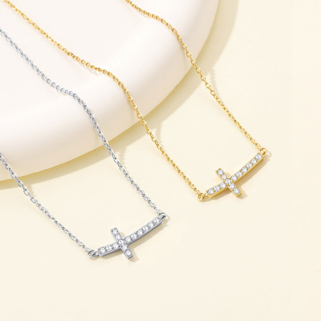 Delicate CZ Horizontal Cross Pendant Necklace for Women Birthday Gift 