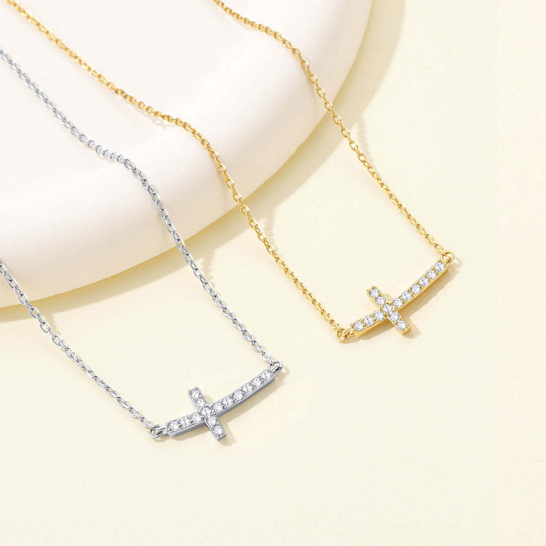 Delicate CZ Horizontal Cross Pendant Necklace for Women Birthday Gift 