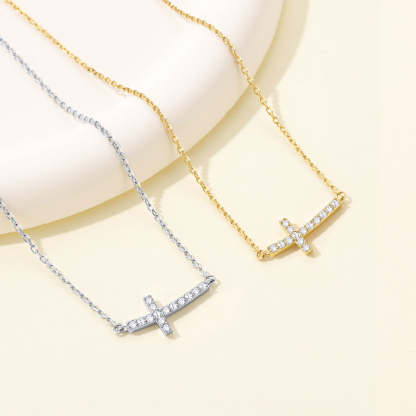Delicate CZ Horizontal Cross Pendant Necklace for Women Birthday Gift 
