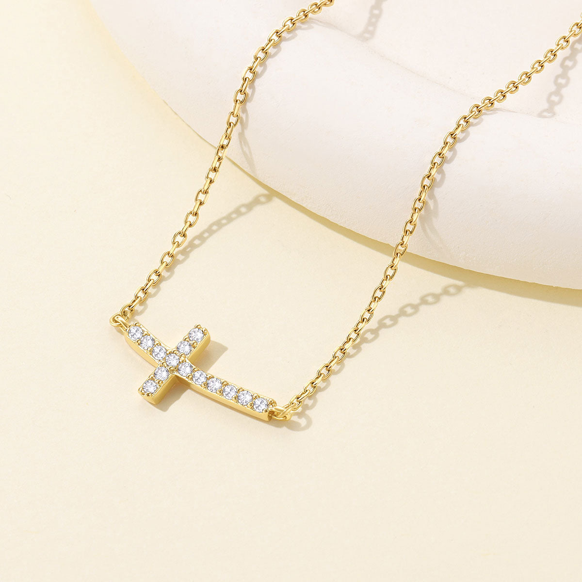 Delicate CZ Horizontal Cross Pendant Necklace for Women Christmas Gift 