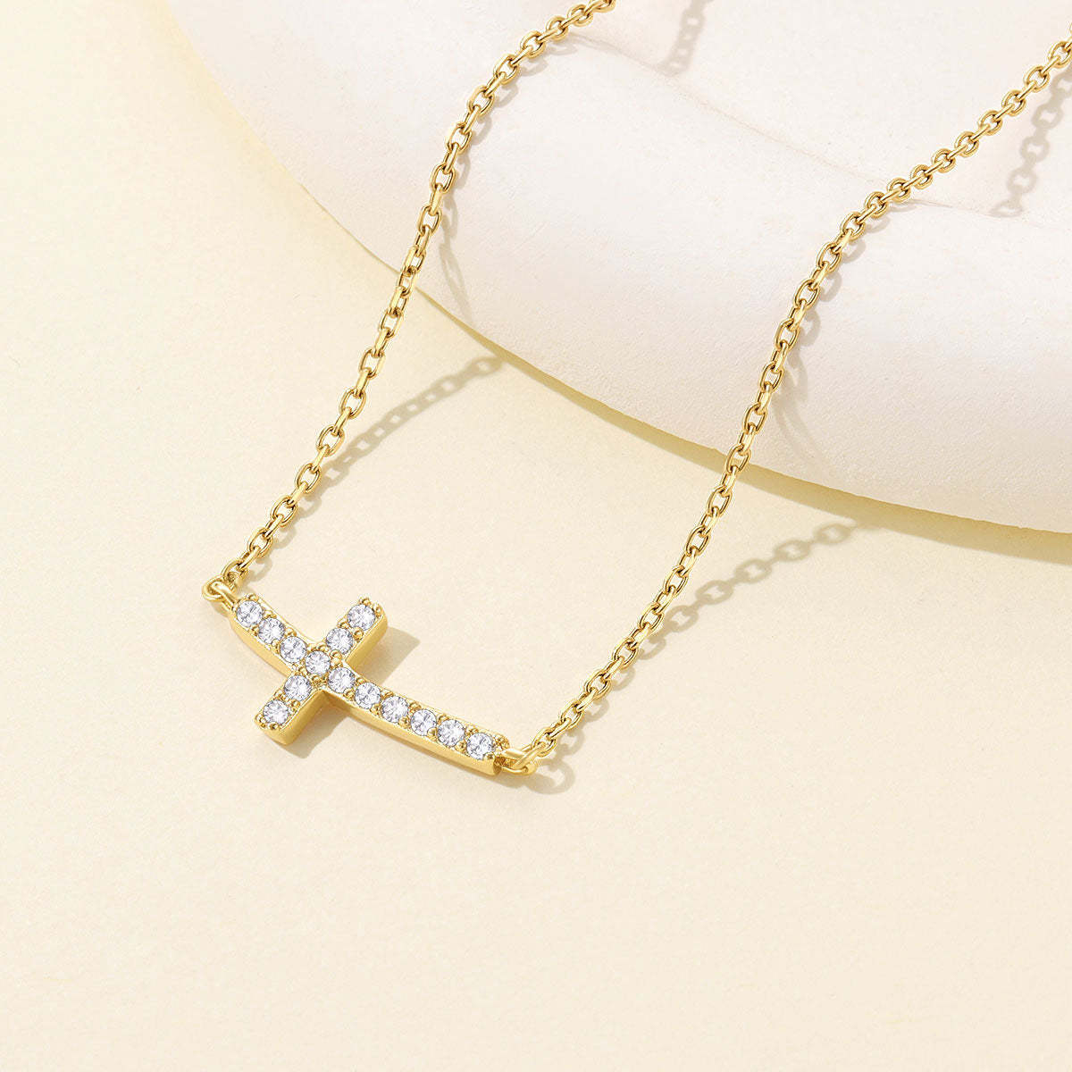 Delicate CZ Horizontal Cross Pendant Necklace for Women Christmas Gift 