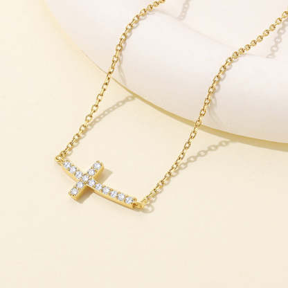 Delicate CZ Horizontal Cross Pendant Necklace for Women Christmas Gift 