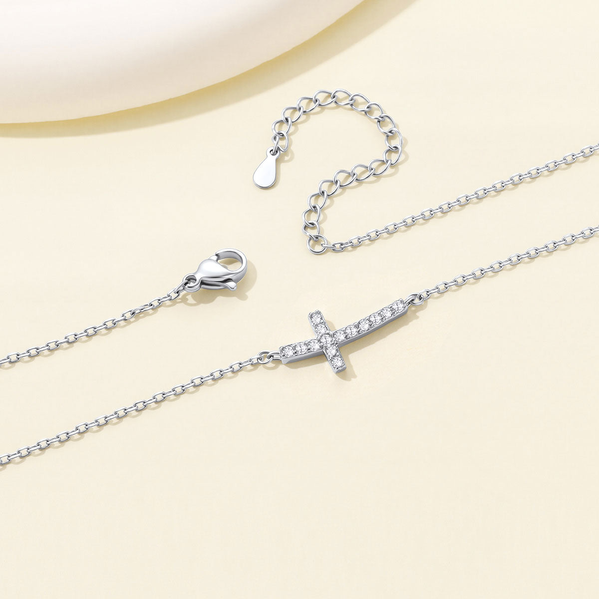 Delicate CZ Horizontal Cross Pendant Necklace for Women Anniversary Gift 