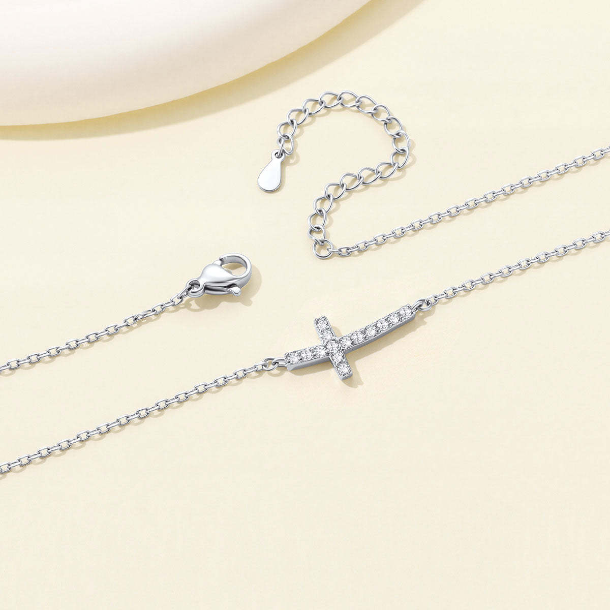 Delicate CZ Horizontal Cross Pendant Necklace for Women Anniversary Gift 