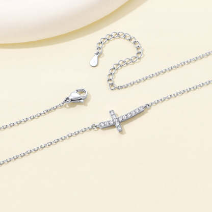 Delicate CZ Horizontal Cross Pendant Necklace for Women Anniversary Gift 