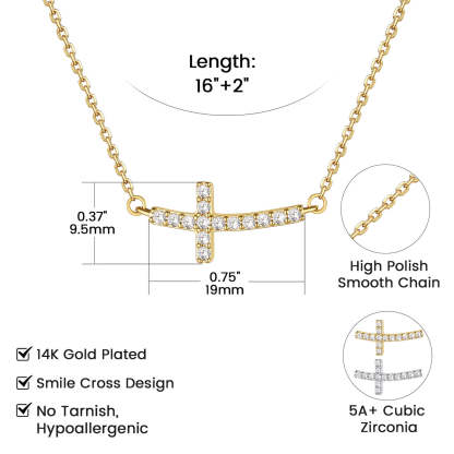 Delicate CZ Horizontal Cross Pendant Necklace for Women Size
