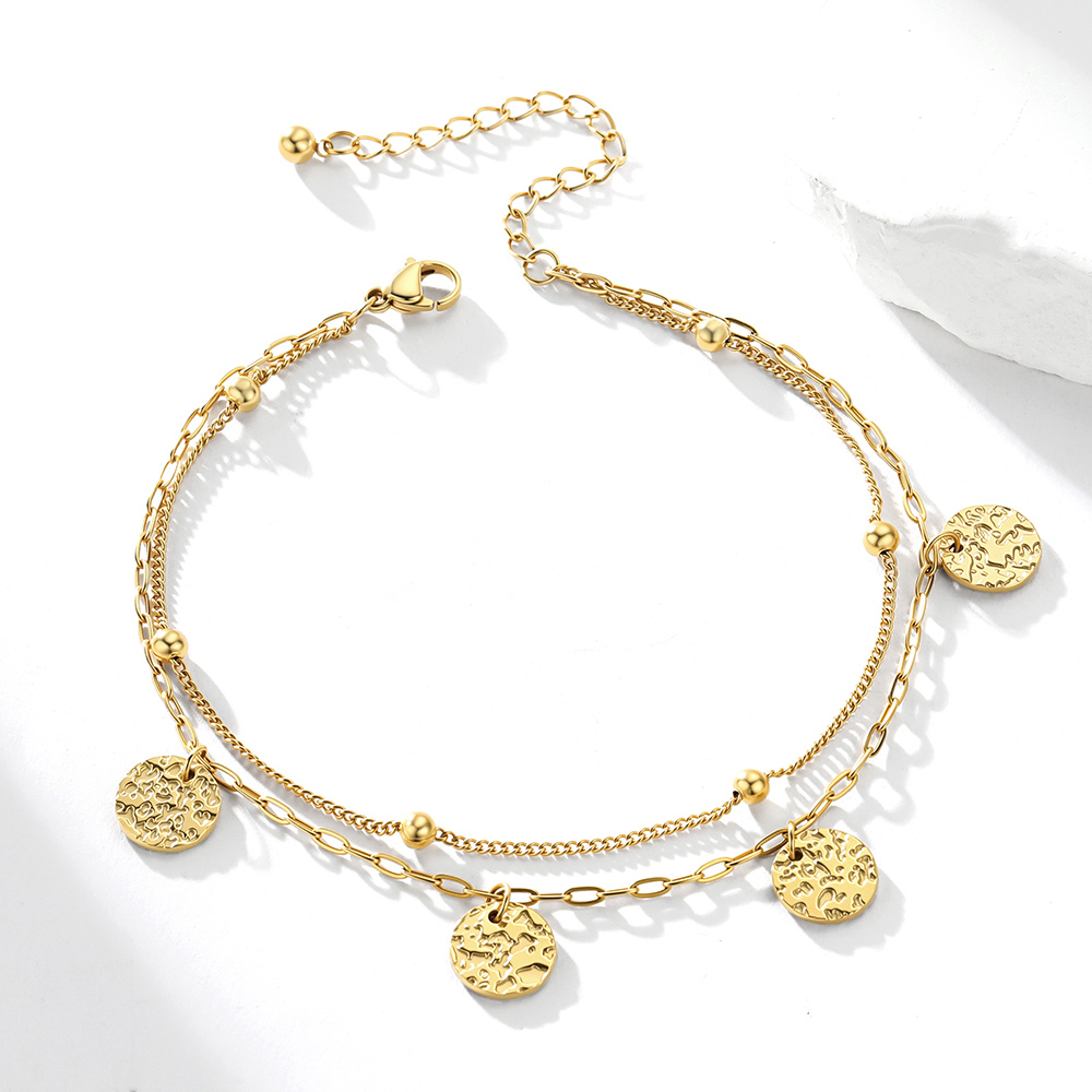 Disc Charm Anklet with Adjustable Layered Design gold