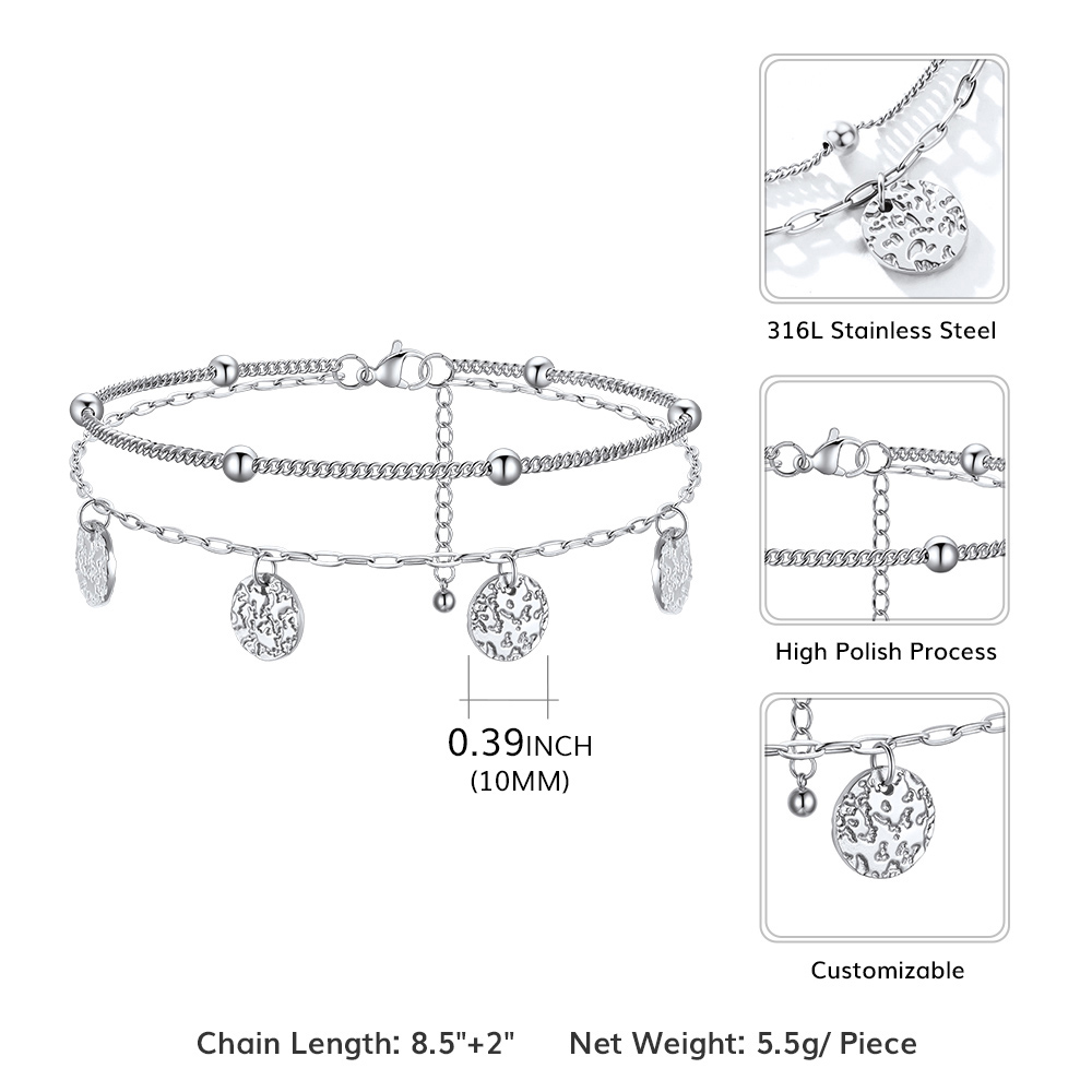 Disc Charm Anklet with Adjustable Layered Design size