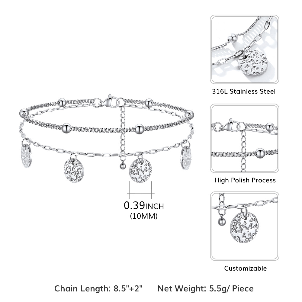 Disc Charm Anklet with Adjustable Layered Design size