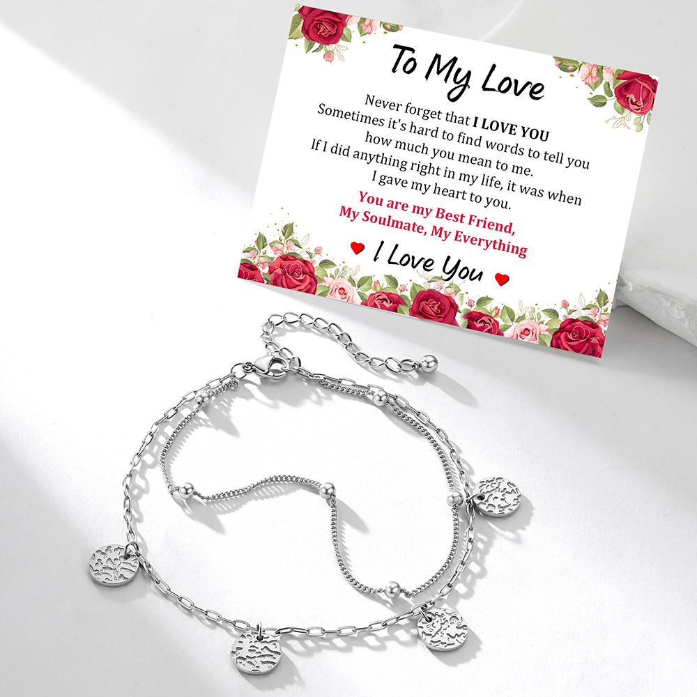 Disc Charm Anklet with Adjustable Layered Design with card