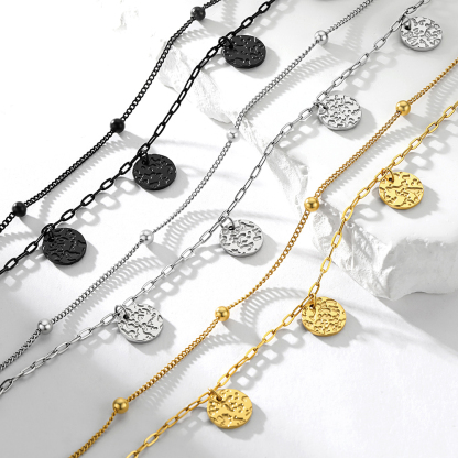 Disc Charm Anklet with Adjustable Layered Design 3 colors