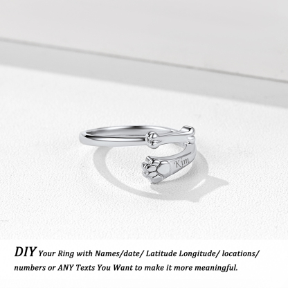 Dog Bone Paw Print Adjustable engraved Ring