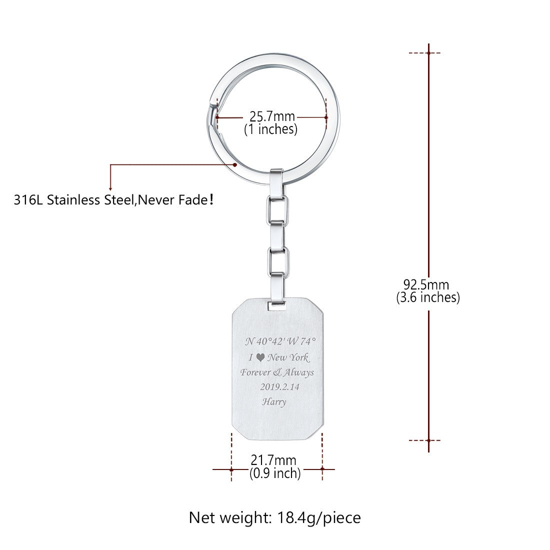 Custom Engraved Dog Tag Keychains detail