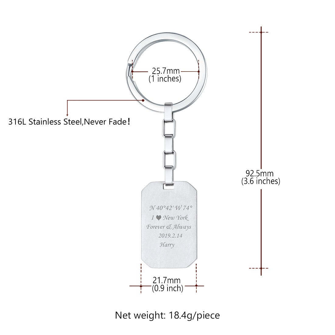 Custom Engraved Dog Tag Keychains detail