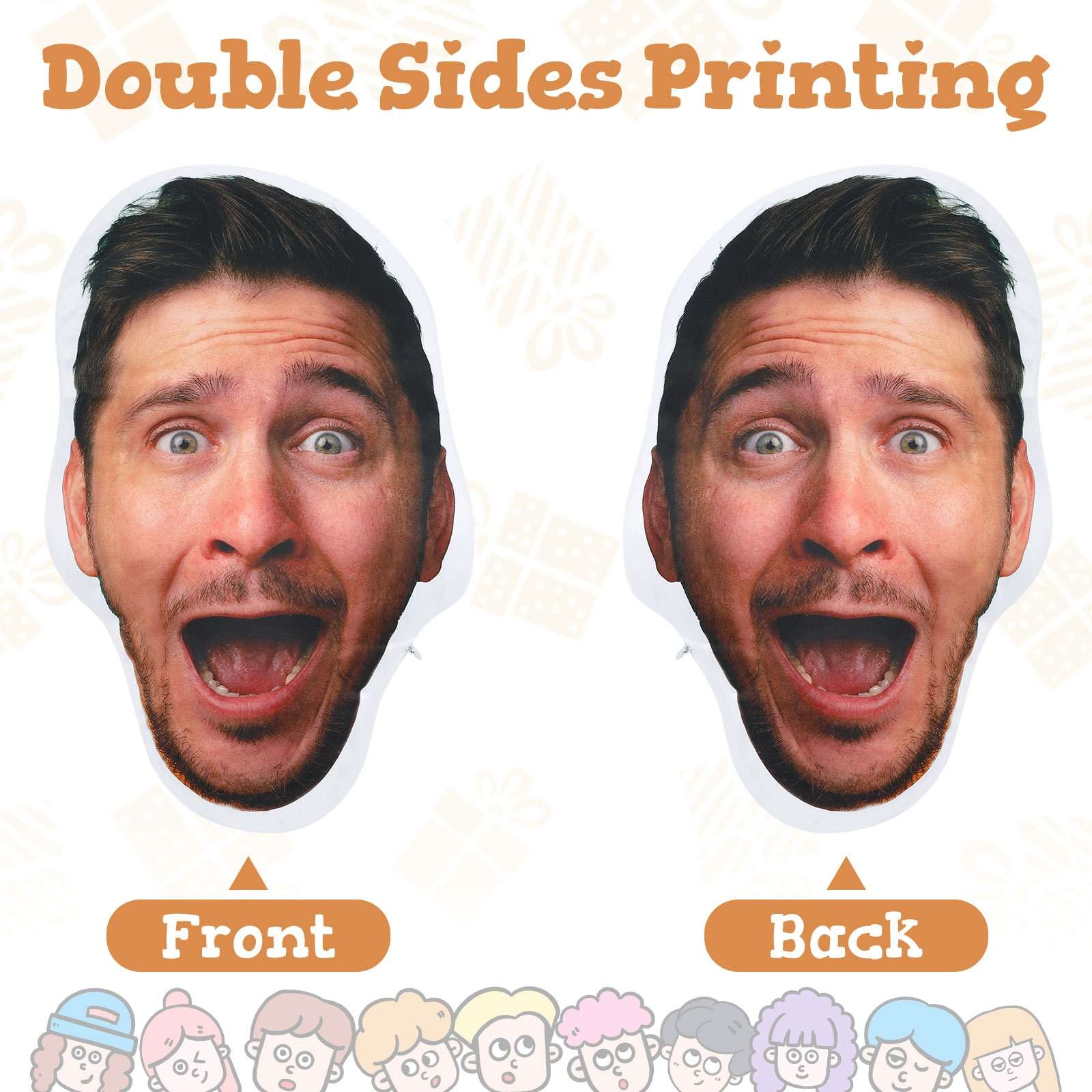 Double sided photo face pillow