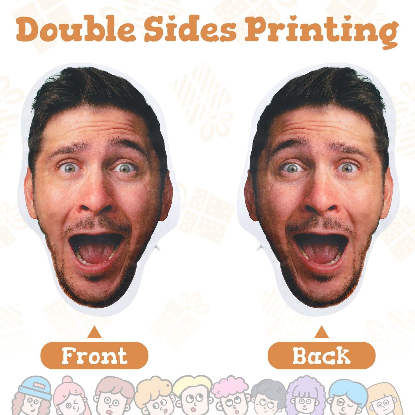 Double sided photo face pillow