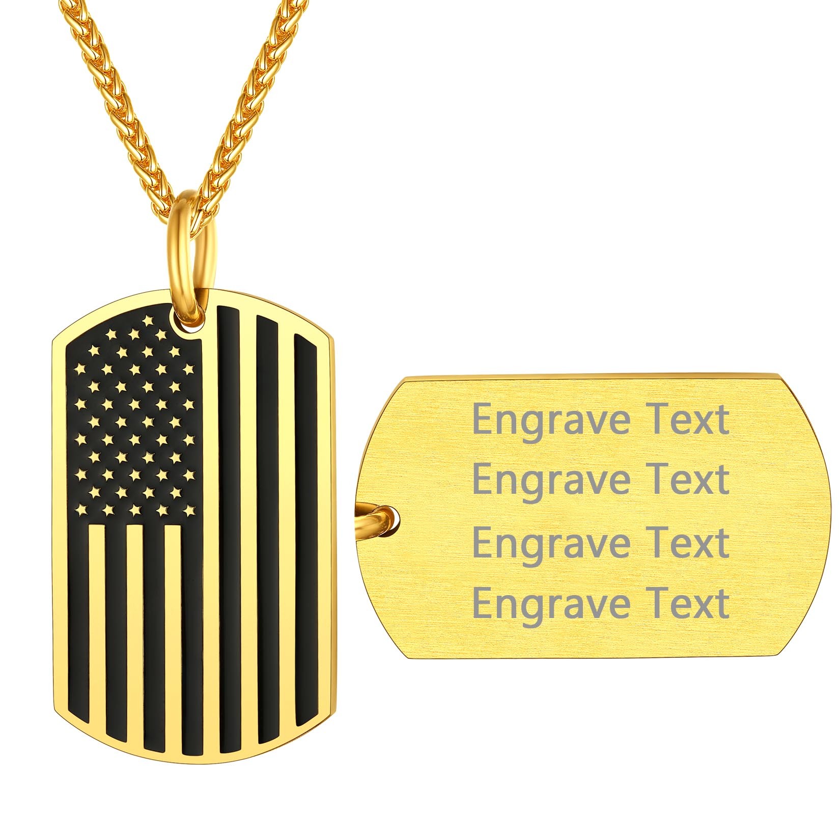 Engraved 4th of July American Flag Dog Tag Necklace For Men