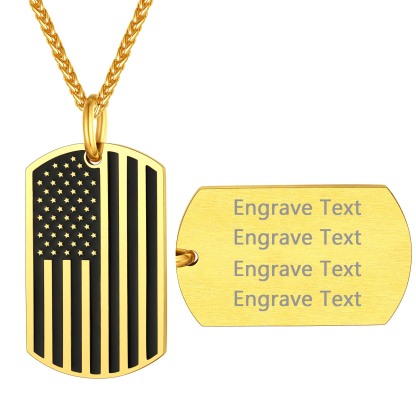Engraved 4th of July American Flag Dog Tag Necklace For Men