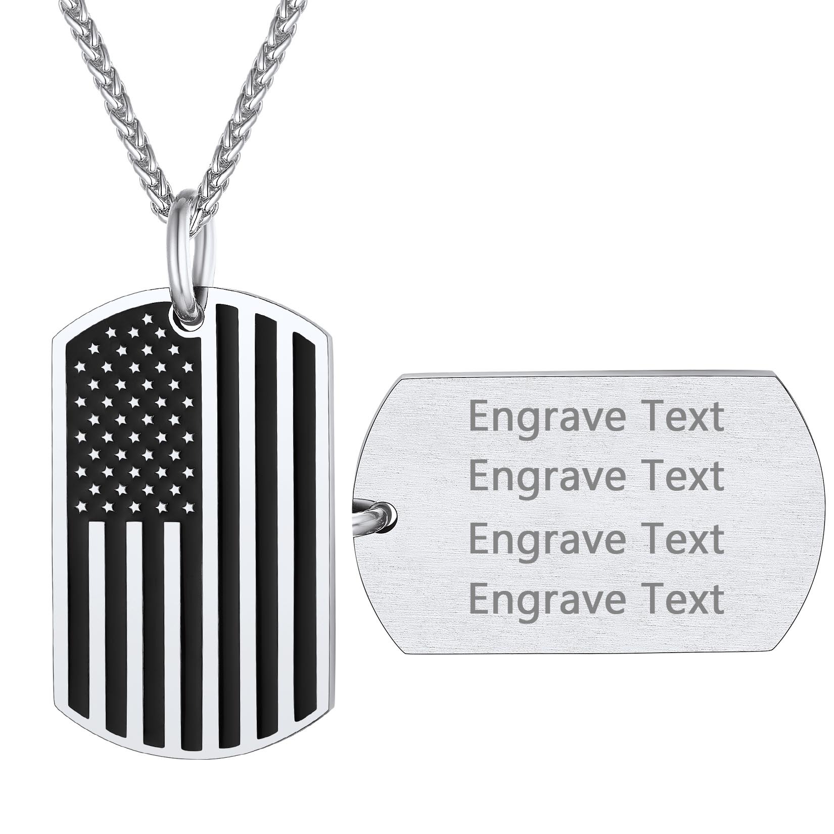 Engraved 4th of July American Flag Dog Tag Necklace For Men