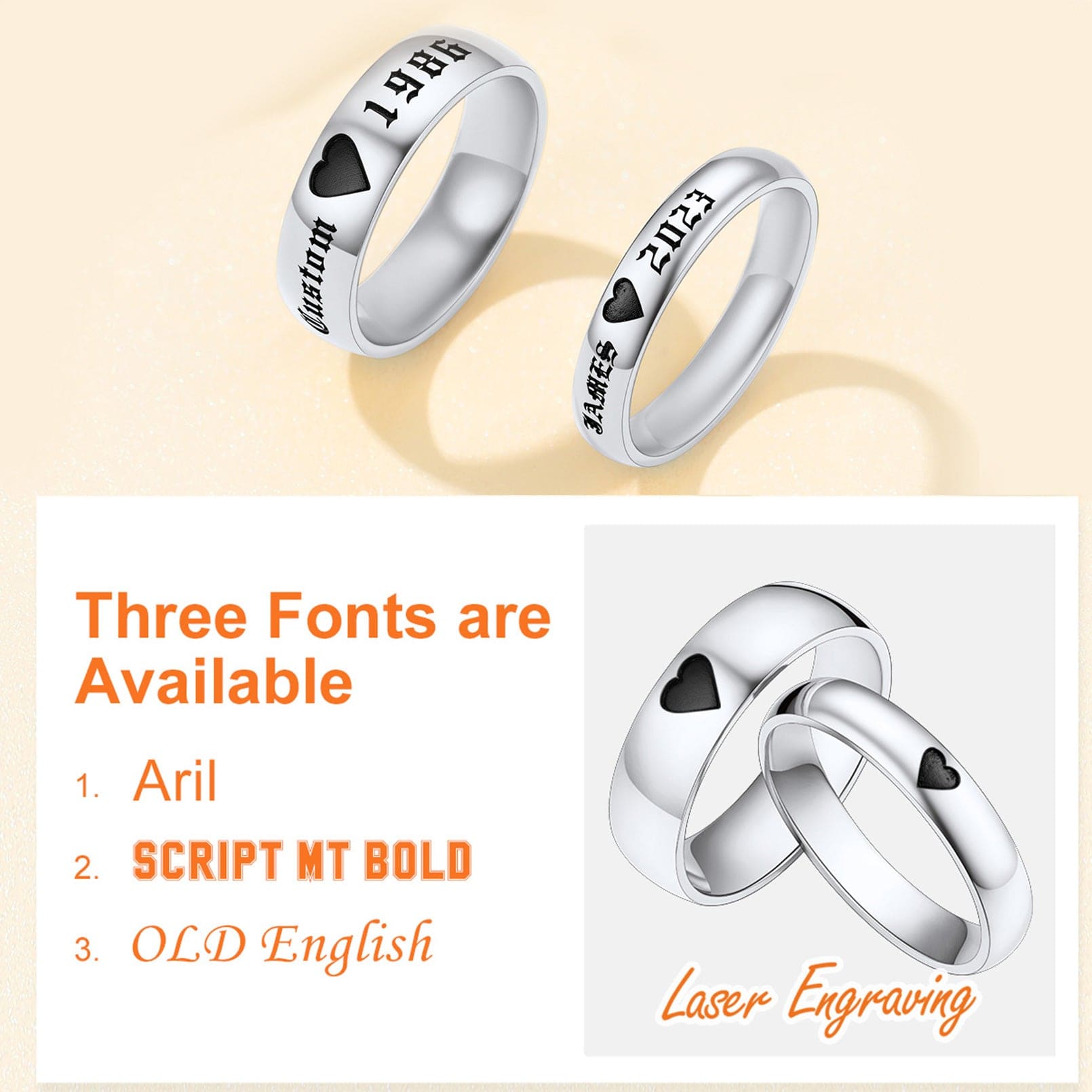 Engraved Custom Name Promise Rings for Couples 