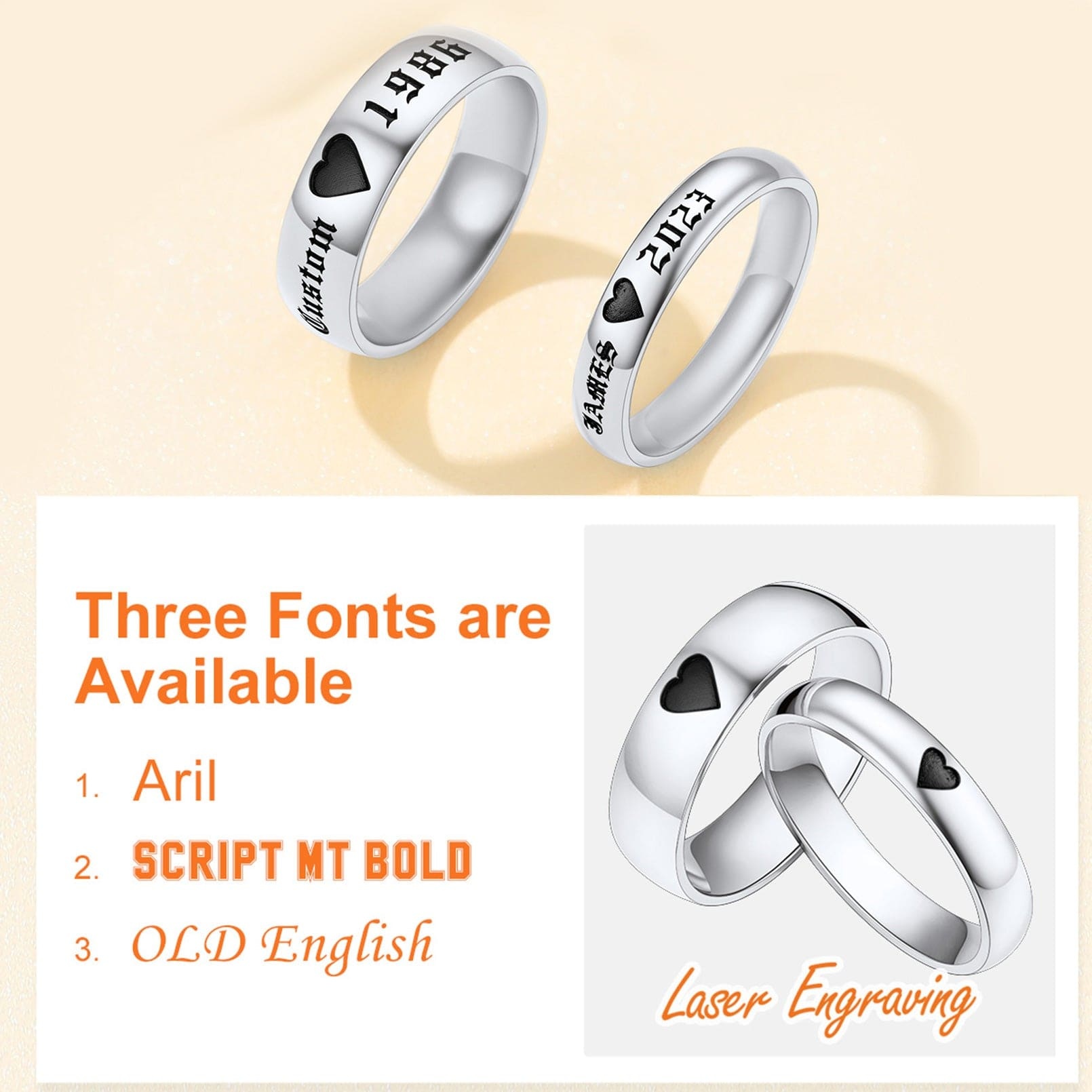 Engraved Custom Name Promise Rings for Couples 