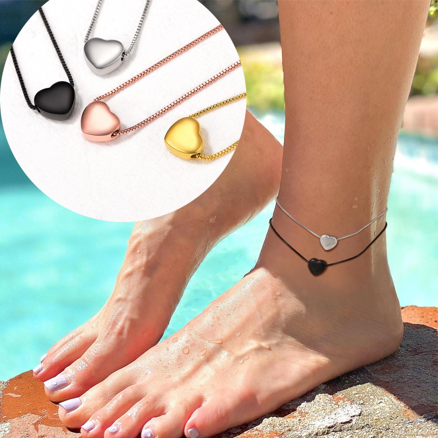 Engraved Heart Anklet for Women Stainless Steel