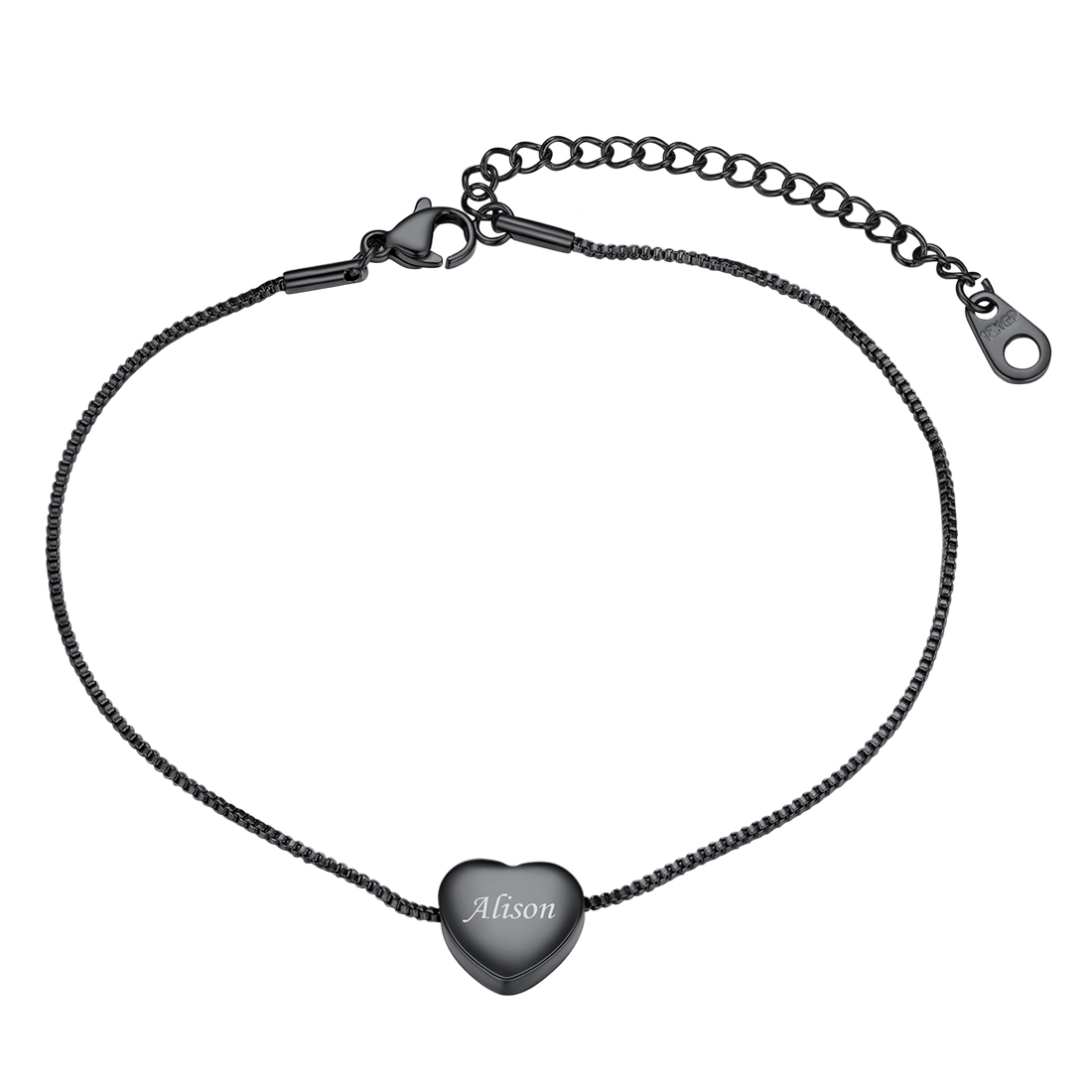 Engraved Heart Anklet for Women Stainless Steel Beach Jewelry black