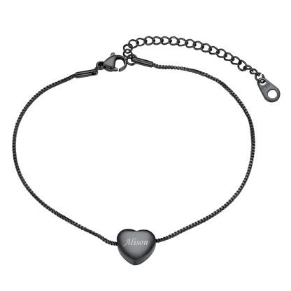 Engraved Heart Anklet for Women Stainless Steel Beach Jewelry black