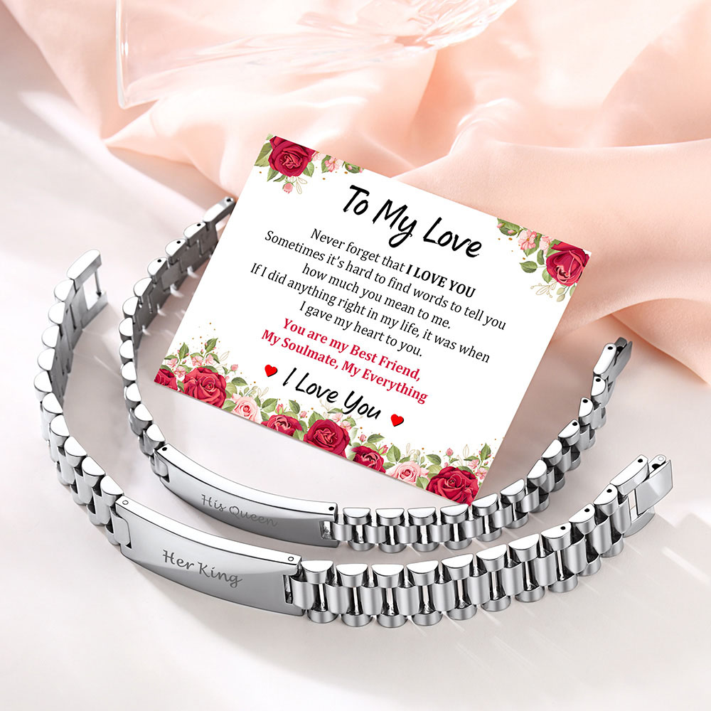 Personalized Engraving Wristband ID Bracelet for Couple gift